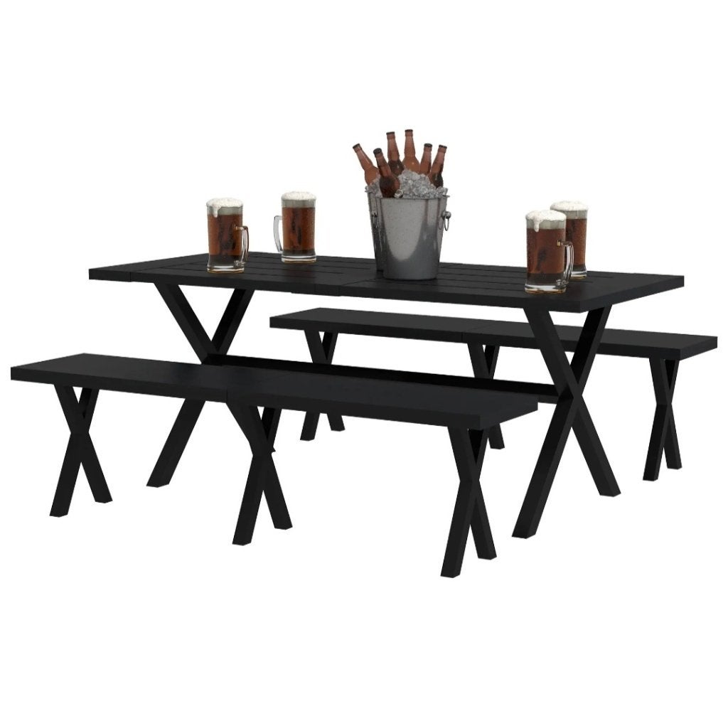 Outsunny Tuintafel voor 4 Personen, Weerbestendig, Zwart, Tuin en Terras, Picknicktafels, Ophalen, Nieuw, Rechthoekig, Overige materialen