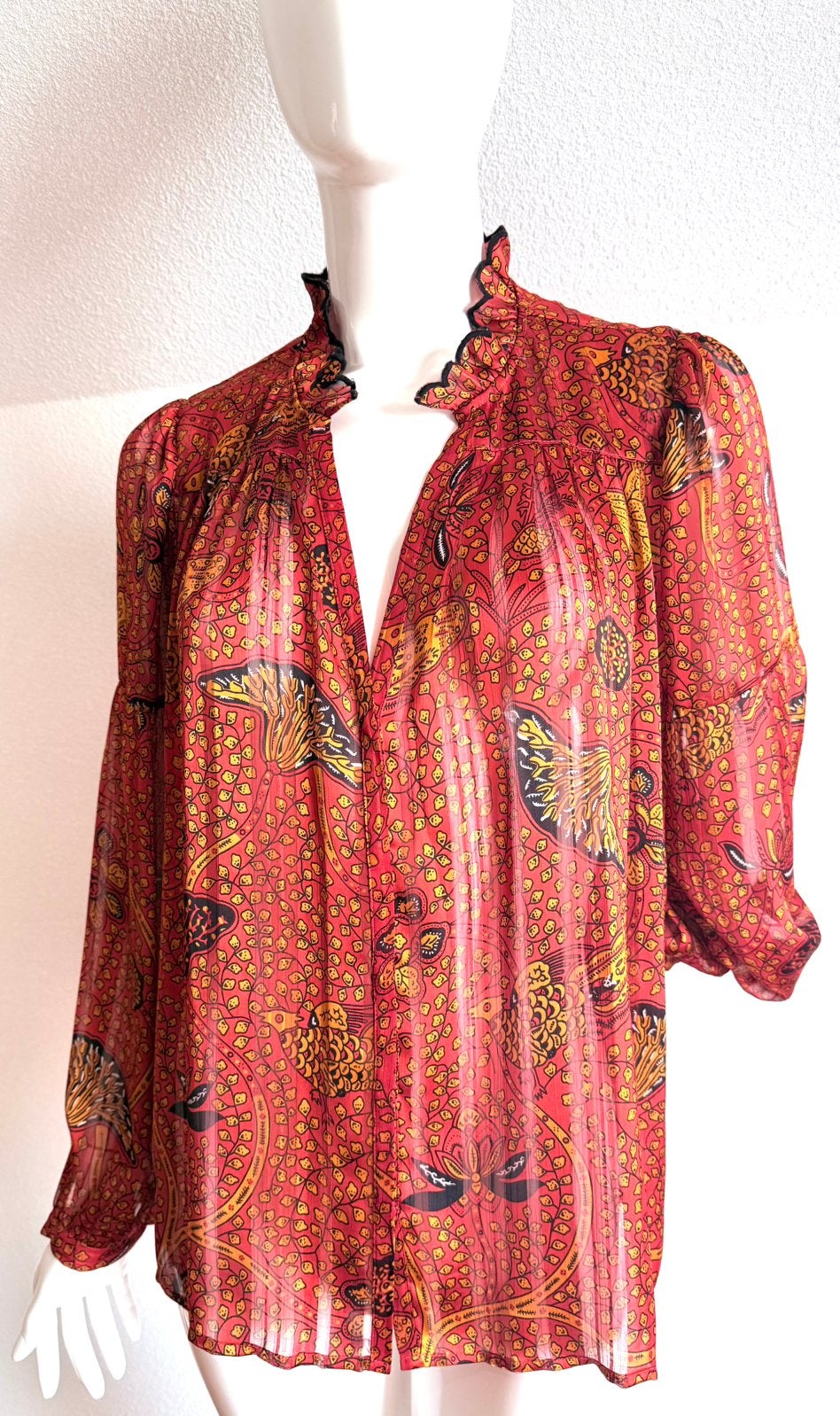 BA&SH RUFFLE BLOUSE MAAT 2 (38) NEW €219,- ALS NIEUW💛💛💛, Kleding | Dames, Ophalen of Verzenden, Zo goed als nieuw, Maat 38/40 (M)