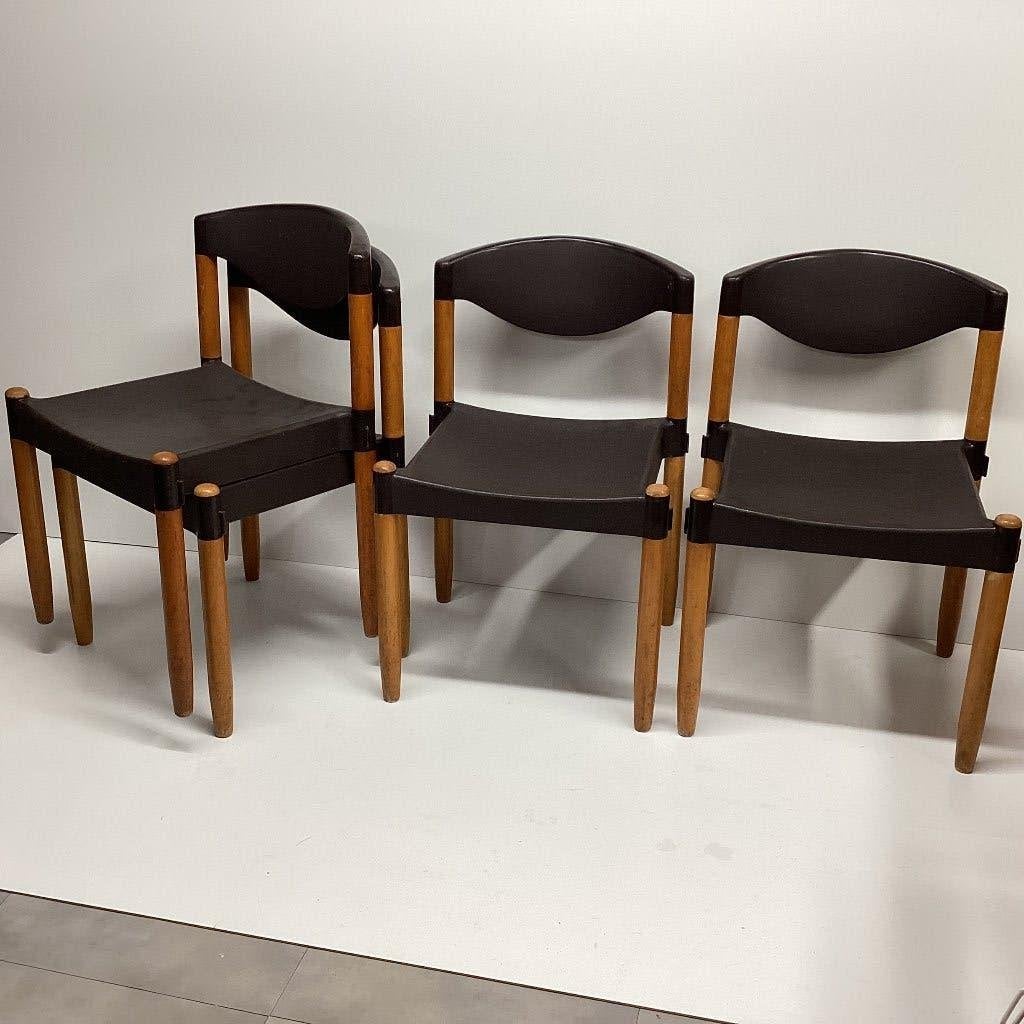 4 vintage stoelen, Huis en Inrichting, Stoelen, Hout, Gebruikt, Bruin, Vintage