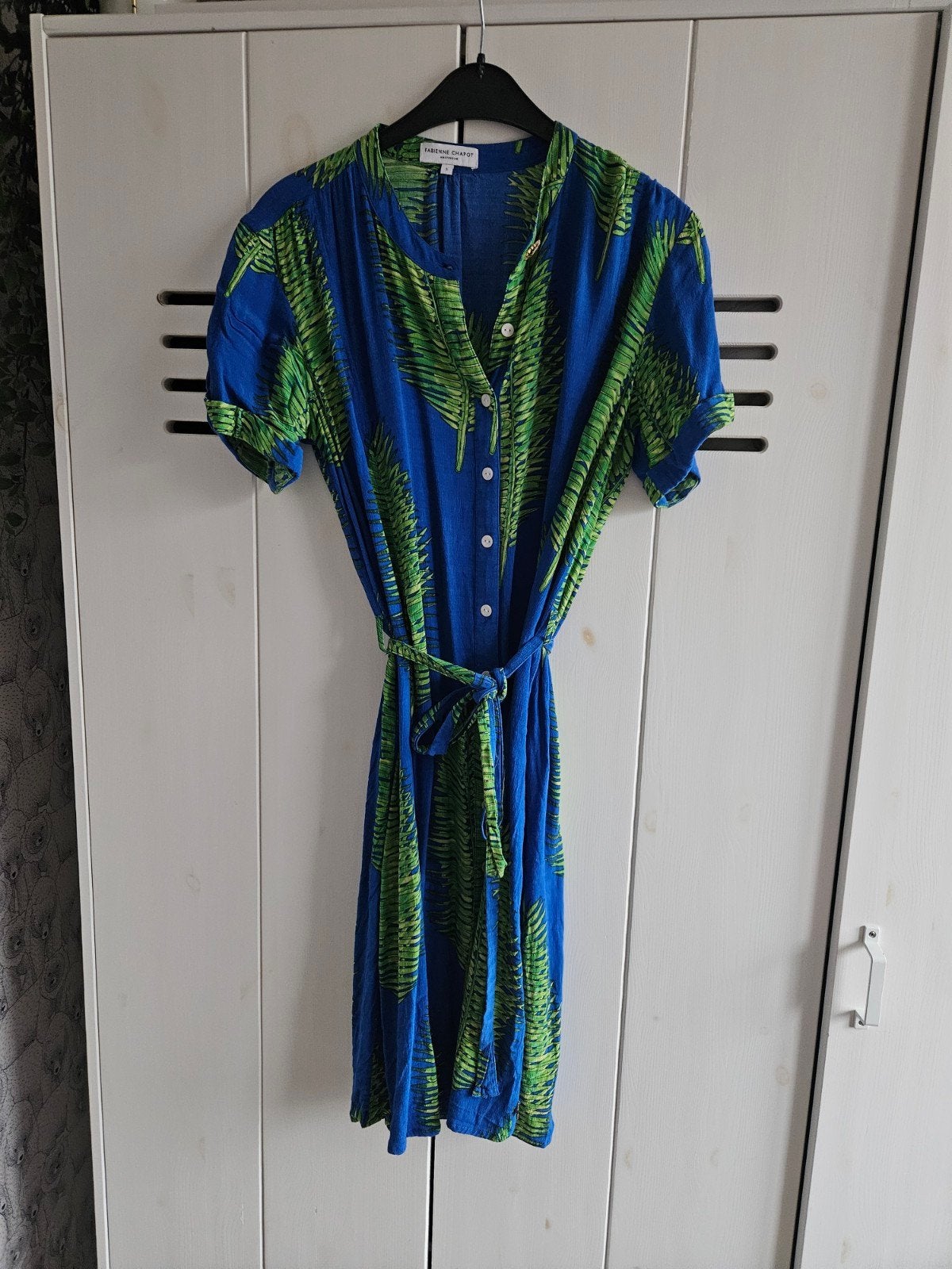 Fabienne Chapot jurk S blauw palm print als nieuw, Blauw, Ophalen of Verzenden, Zo goed als nieuw, Maat 36 (S)