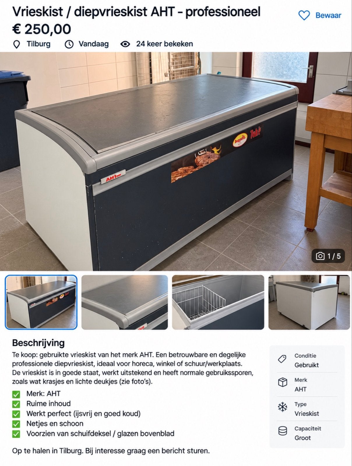 AHT Professionele Vrieskist / Diepvrieskist - Gebruikt, 90 cm of meer, Vrieskist, Gebruikt, Minder dan 85 cm
