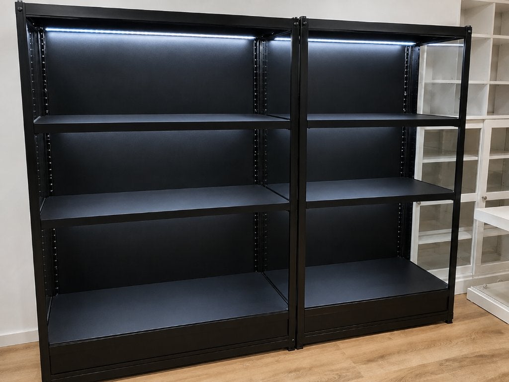 2 Moderne zwarte vitrinekast met ledverlichting !!!, Ophalen, 50 tot 100 cm, Zo goed als nieuw, 150 tot 200 cm
