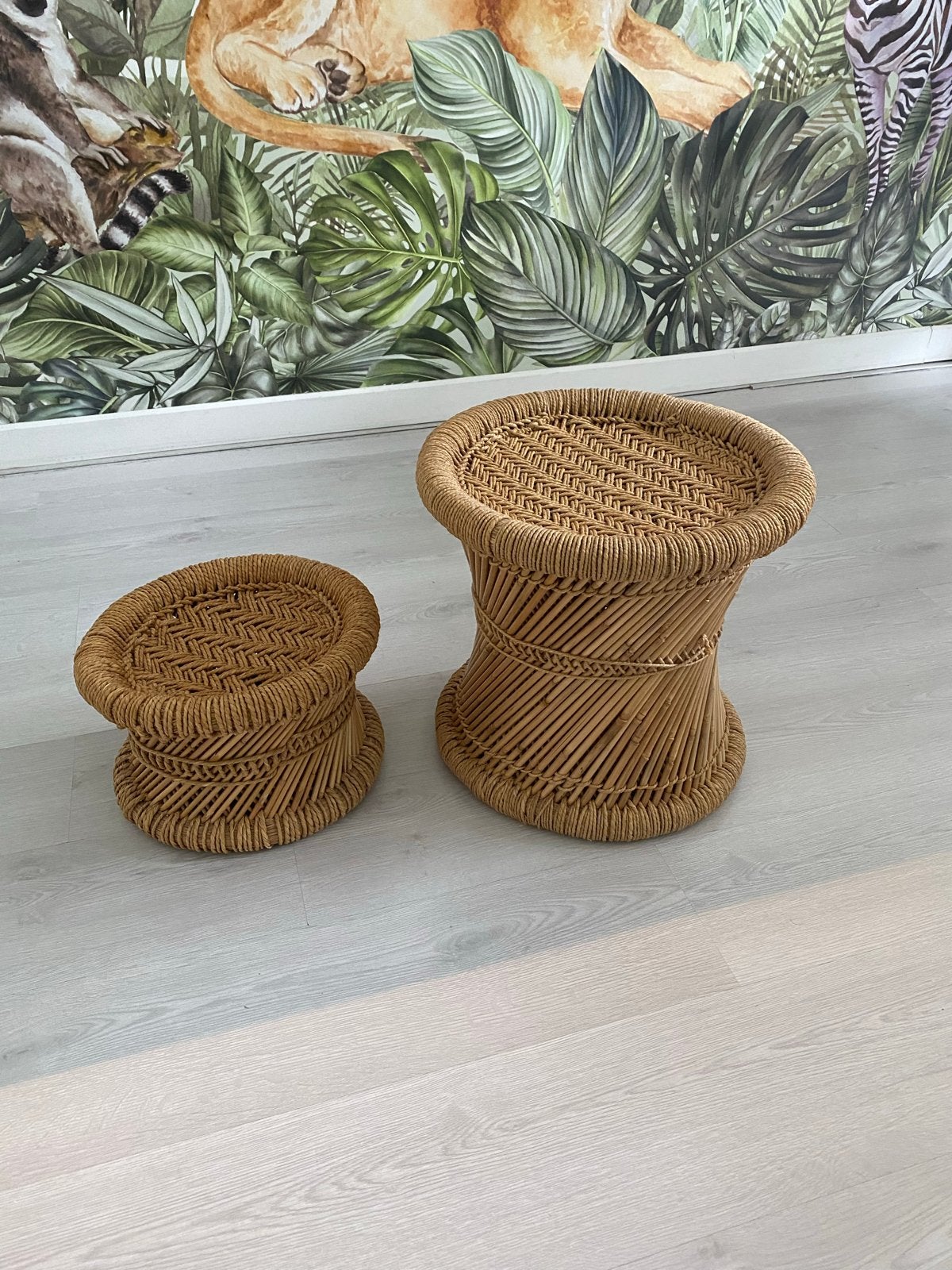 Set van 2 rotan krukjes - Bohemian stijl, Huis en Inrichting, Krukjes, Ophalen, Zo goed als nieuw, Overige materialen