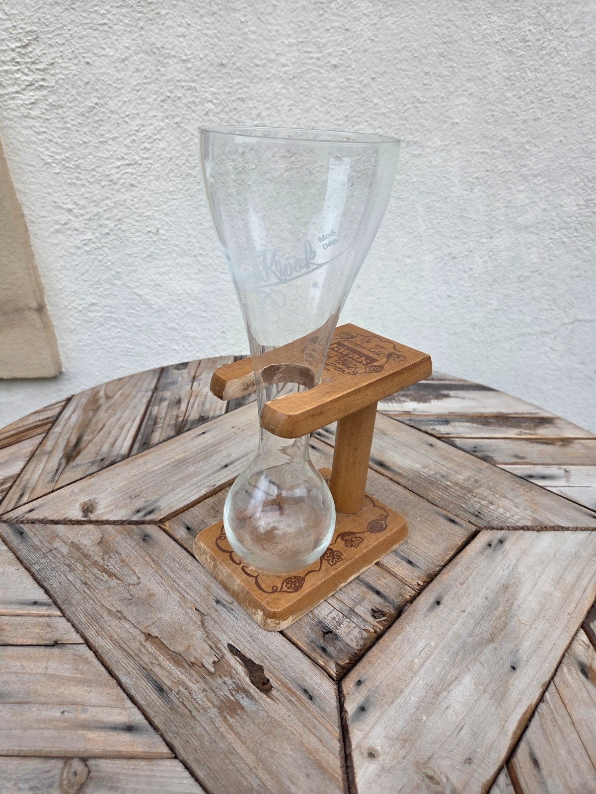Kwak bierglas met houten houder, Ophalen of Verzenden, Gebruikt, Glas of Glazen, Overige merken