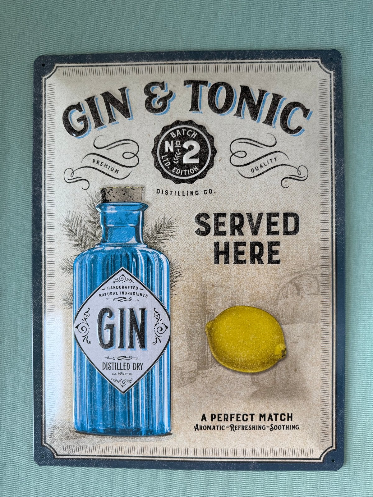 Gin & Tonic metalen wandbord - Vintage stijl, Huis en Inrichting, Woonaccessoires | Overige, Ophalen, Vintage, Gebruikt, Meerkleurig