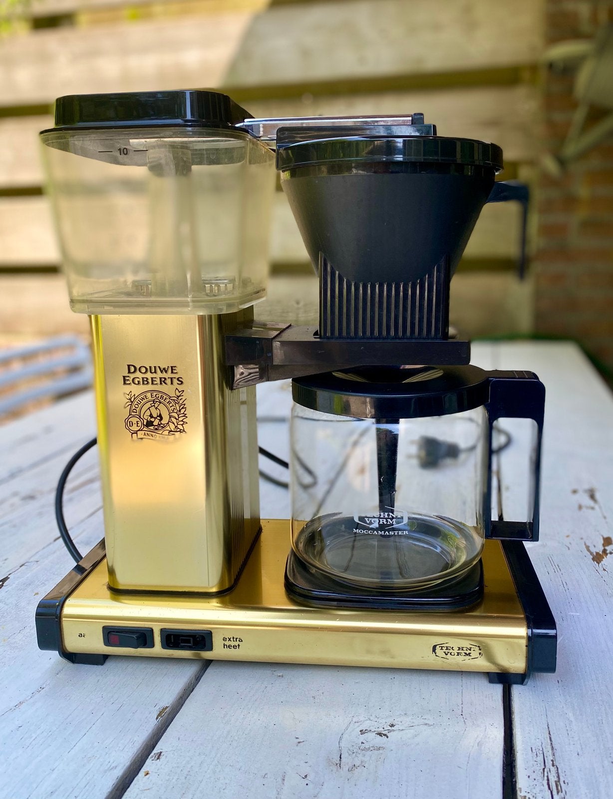 Vintage gouden Douwe Egberts Technivorm Moccamaster, werkend, Ophalen, Gebruikt, 10 kopjes of meer, Koffiemachine