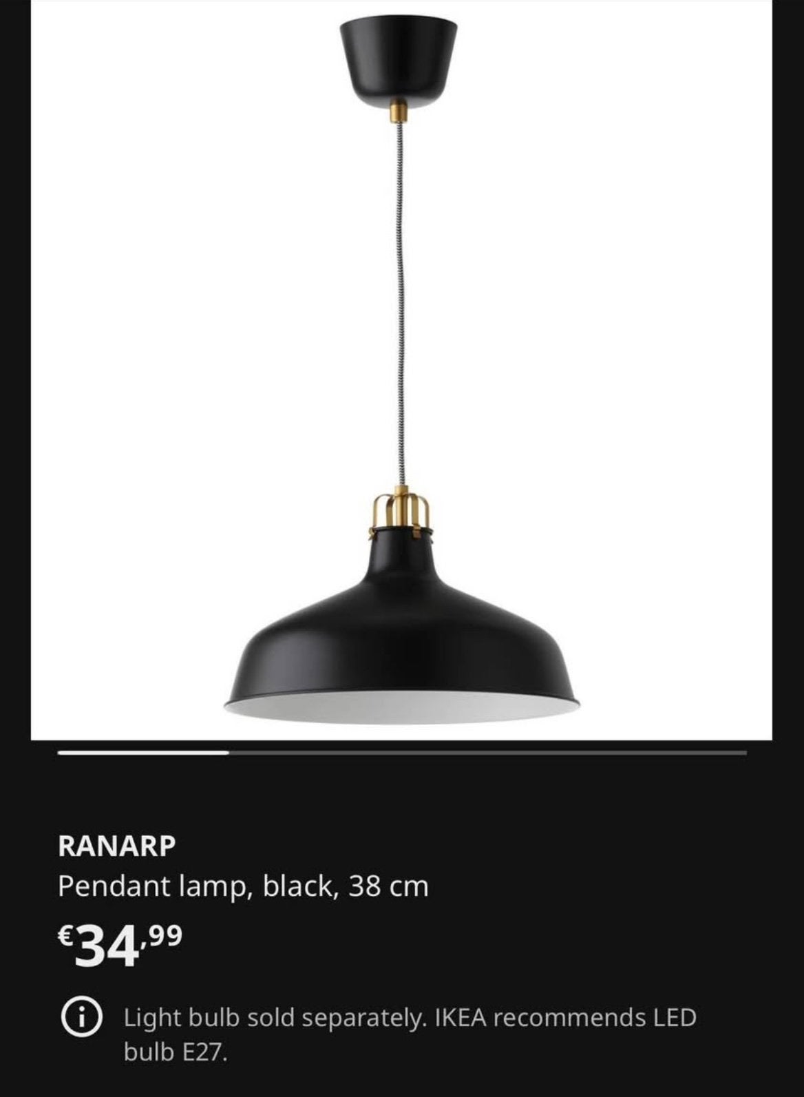 Ikea RANARP lamp, Huis en Inrichting, Lampen | Hanglampen, Ophalen, Zo goed als nieuw