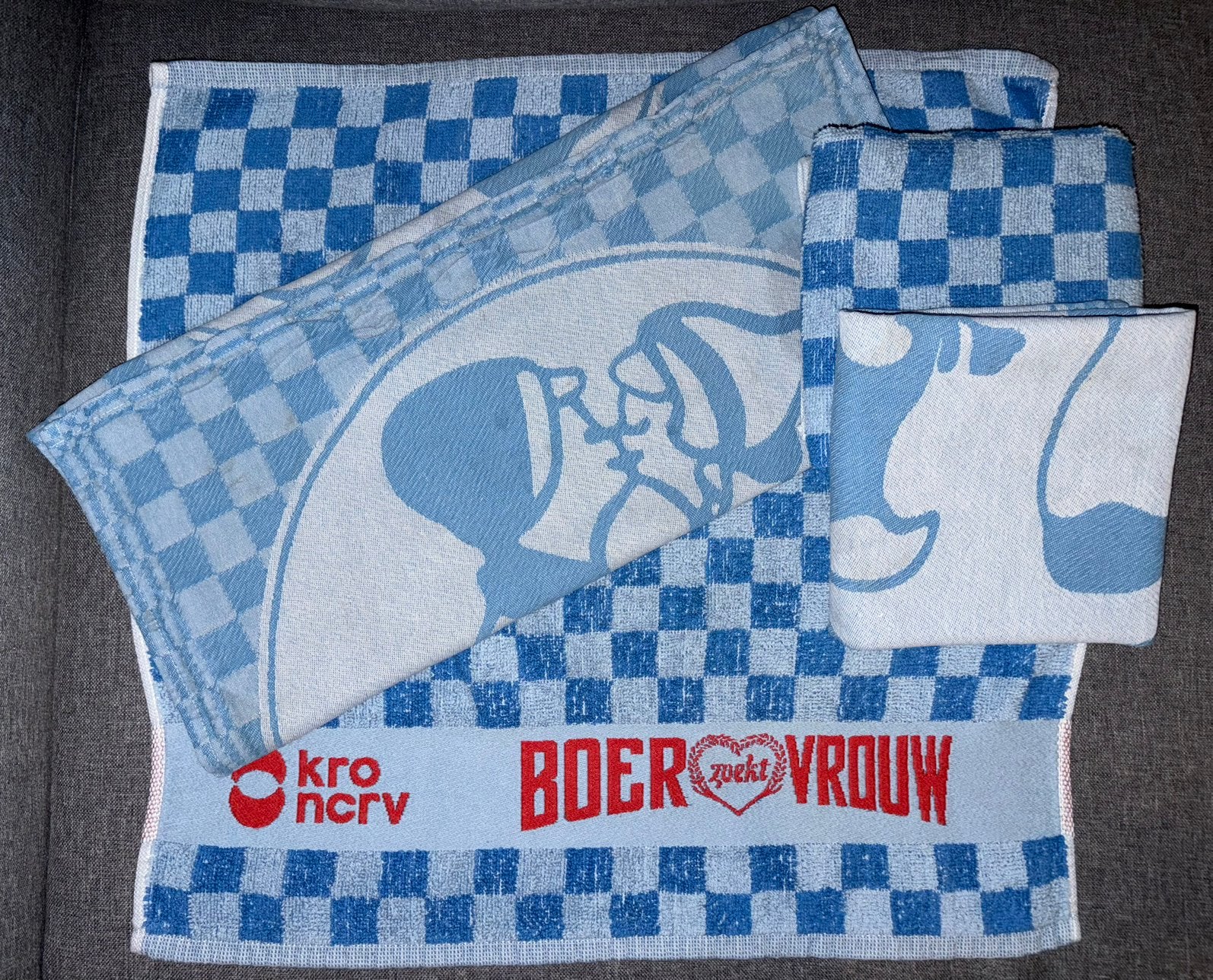 4 stuks Boer Zoekt Vrouw keukentextiel, Met decoratie, Gebruikt, Overige merken, Blauw