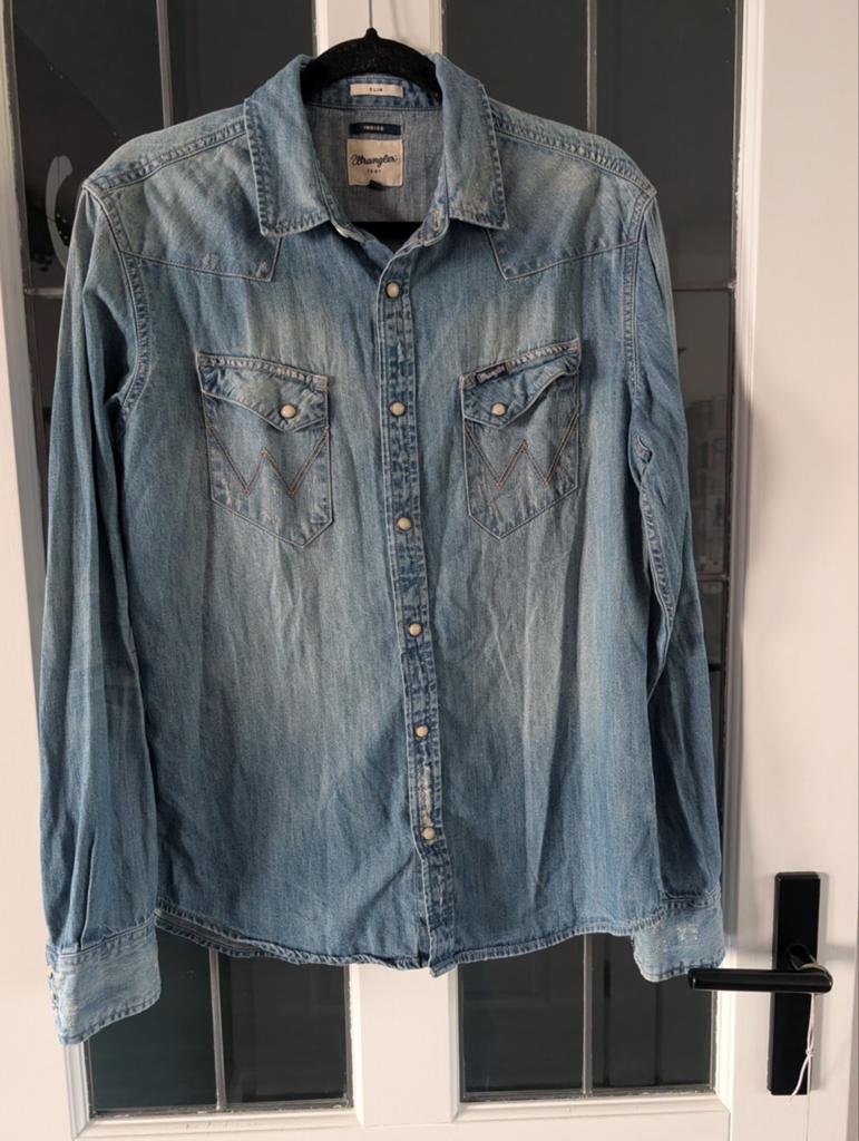 Wrangler Slim Fit Denim Overhemd Maat M, Wrangler, Ophalen of Verzenden, Zo goed als nieuw, Maat 48/50 (M)