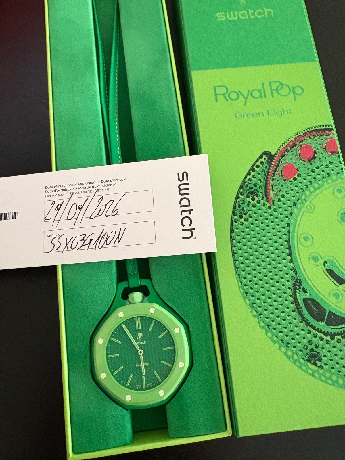 Swatch Royal Pop Green Light Zakhorloge - Nieuw in doos, Swatch, Nieuw, Ophalen of Verzenden, Kunststof
