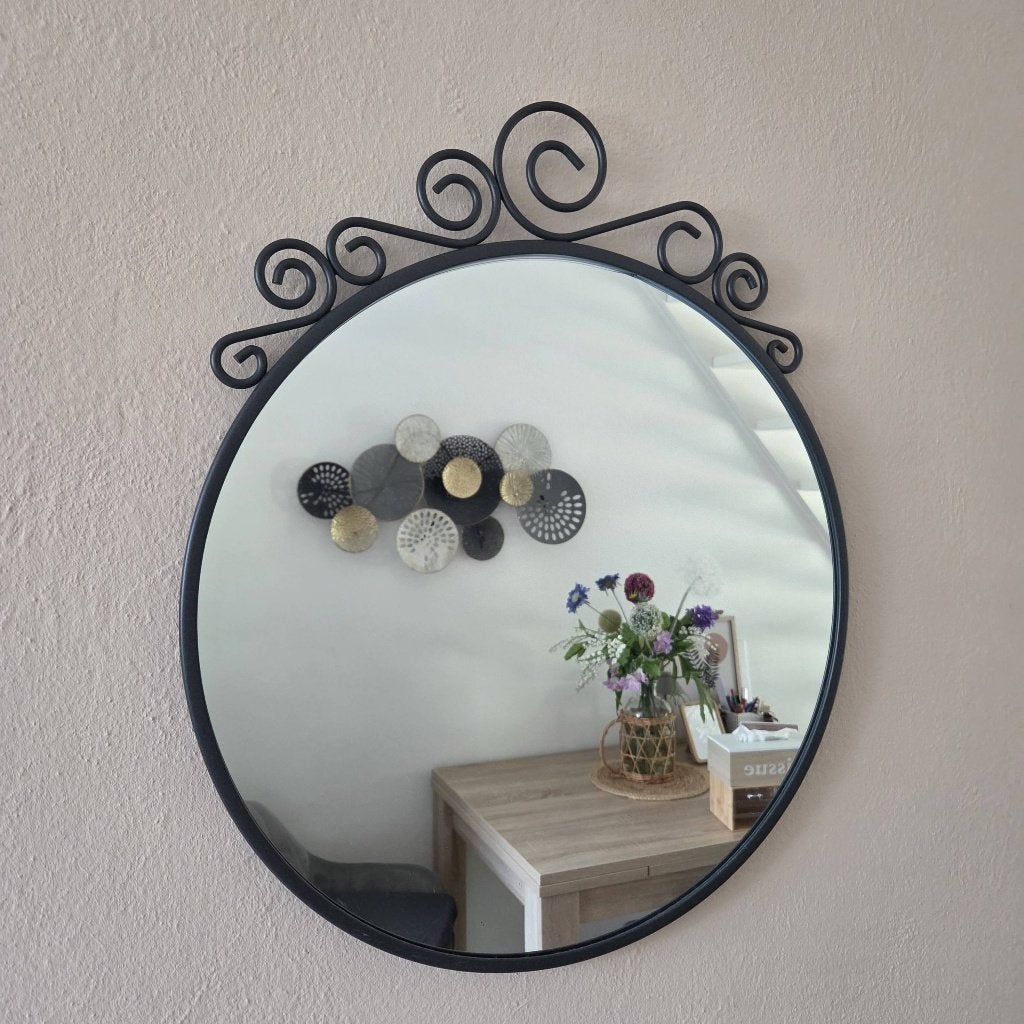 Ronde spiegel - 50cm - zwarte metalen lijst., Huis en Inrichting, Woonaccessoires | Spiegels, Ophalen, Rond, Zo goed als nieuw