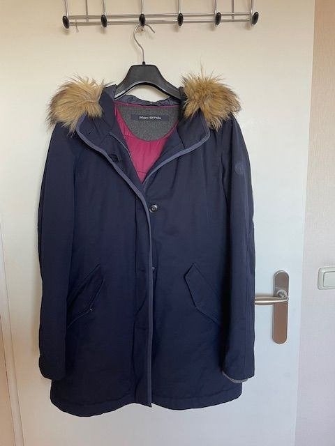blauwe damesjas met/zonder bontkraag Marco Polo maat 36, Ophalen, Gedragen, Maat 36 (S), Blauw