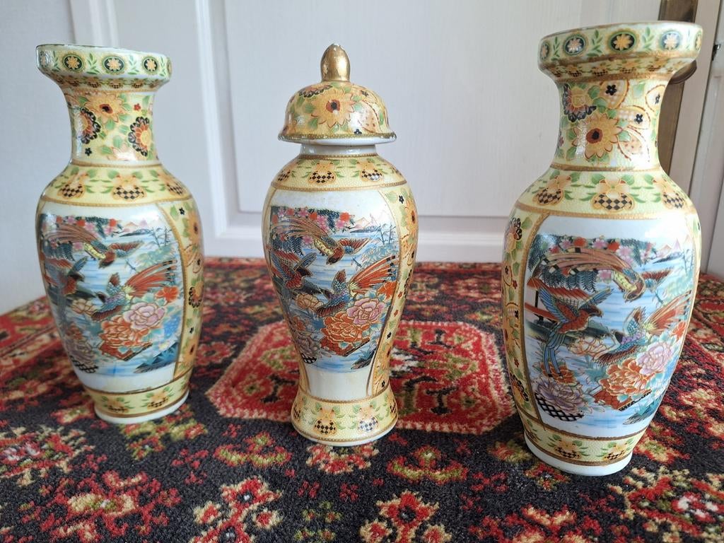 Set van 3 Chinese vazen met deksel en vogeldecoratie, Ophalen of Verzenden