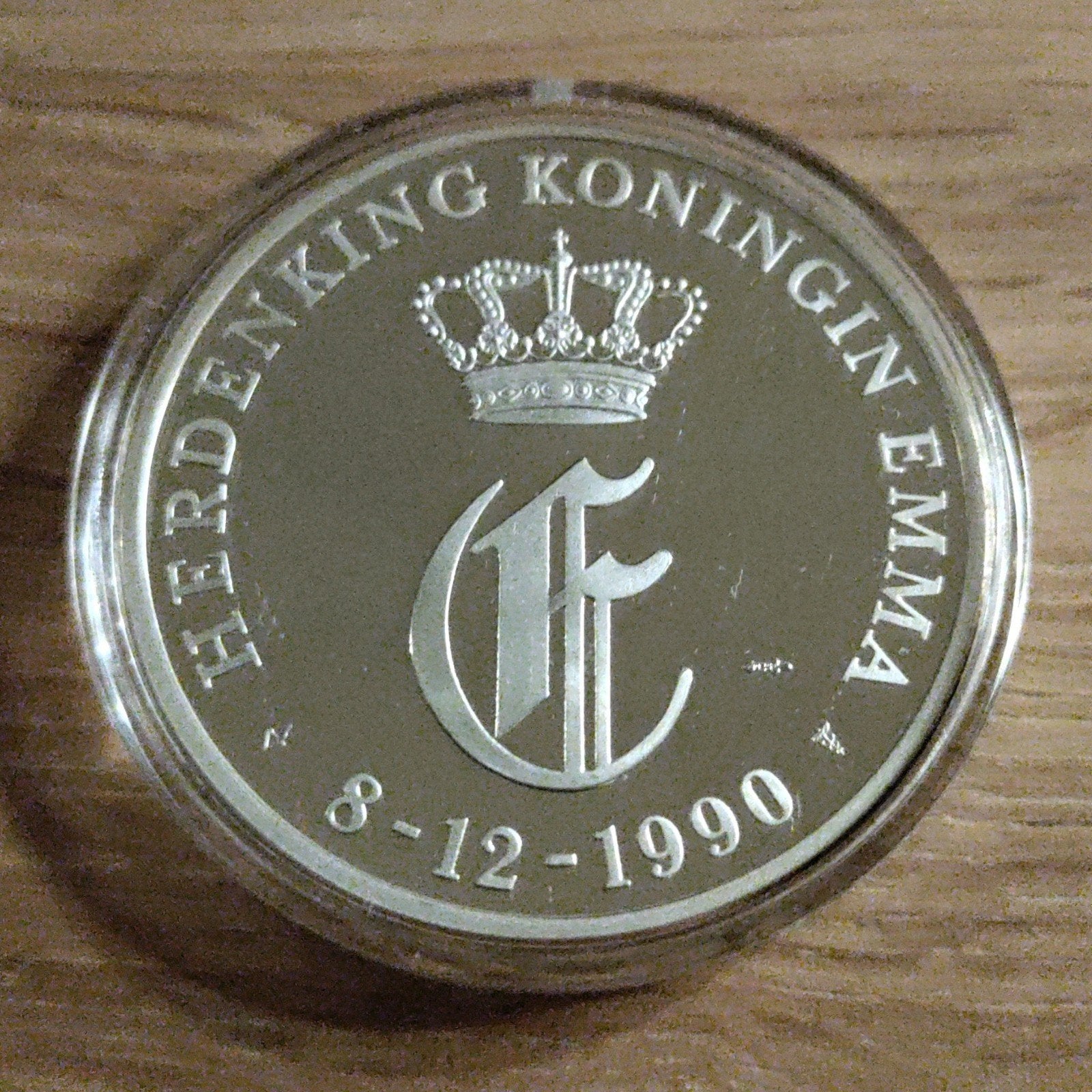 Zilveren Herdenkingspenning Koningin Emma 1890-1990, Zilver, Koningin Wilhelmina, Losse munt, Overige waardes