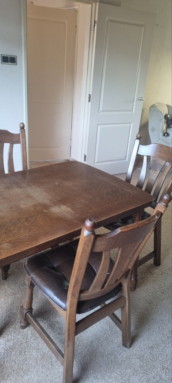Eikenhouten eethoek met 4 stoelen, Ophalen, Gebruikt, Vier personen, Eikenhout