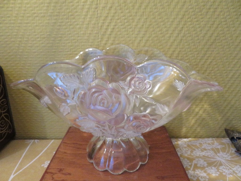 Fruitschaal, persglas met rozen, Antiek en Kunst, Ophalen of Verzenden