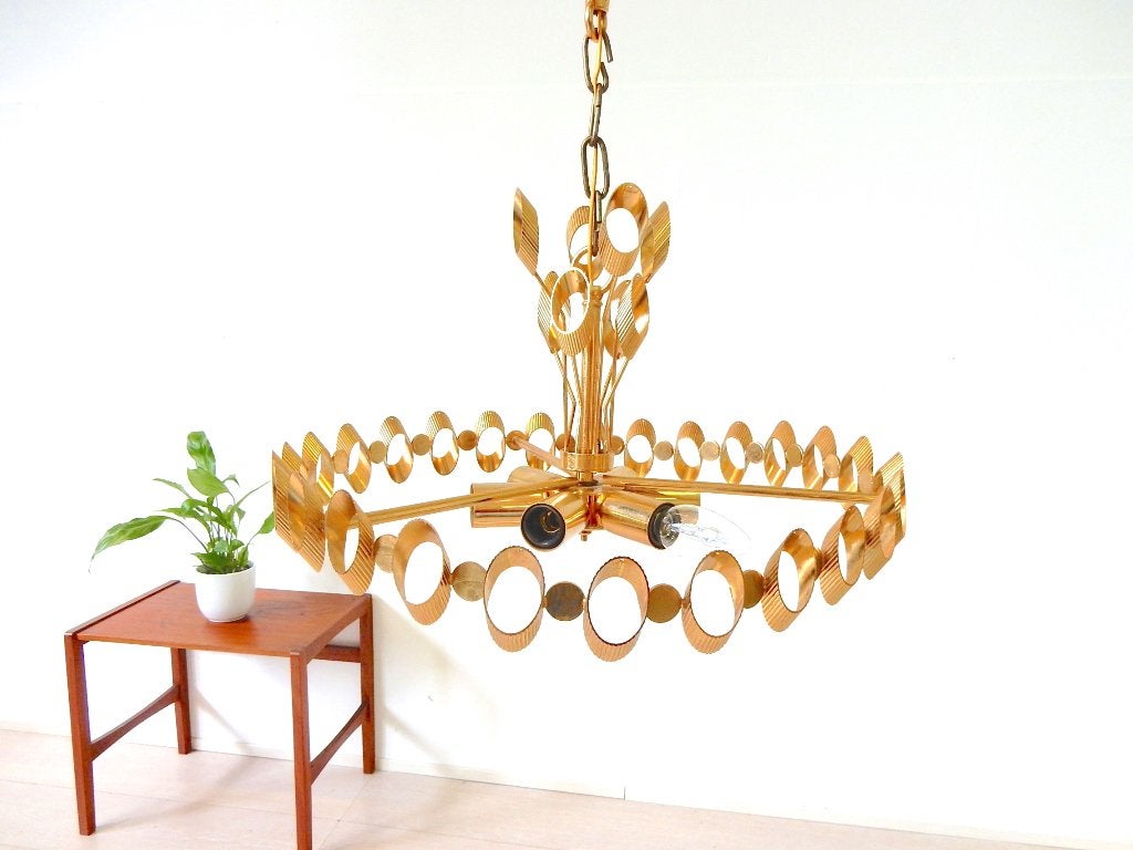 retro vintage hanglamp hollywoodregency jaren 60 goud kleur, Ophalen of Verzenden, Huis en Inrichting