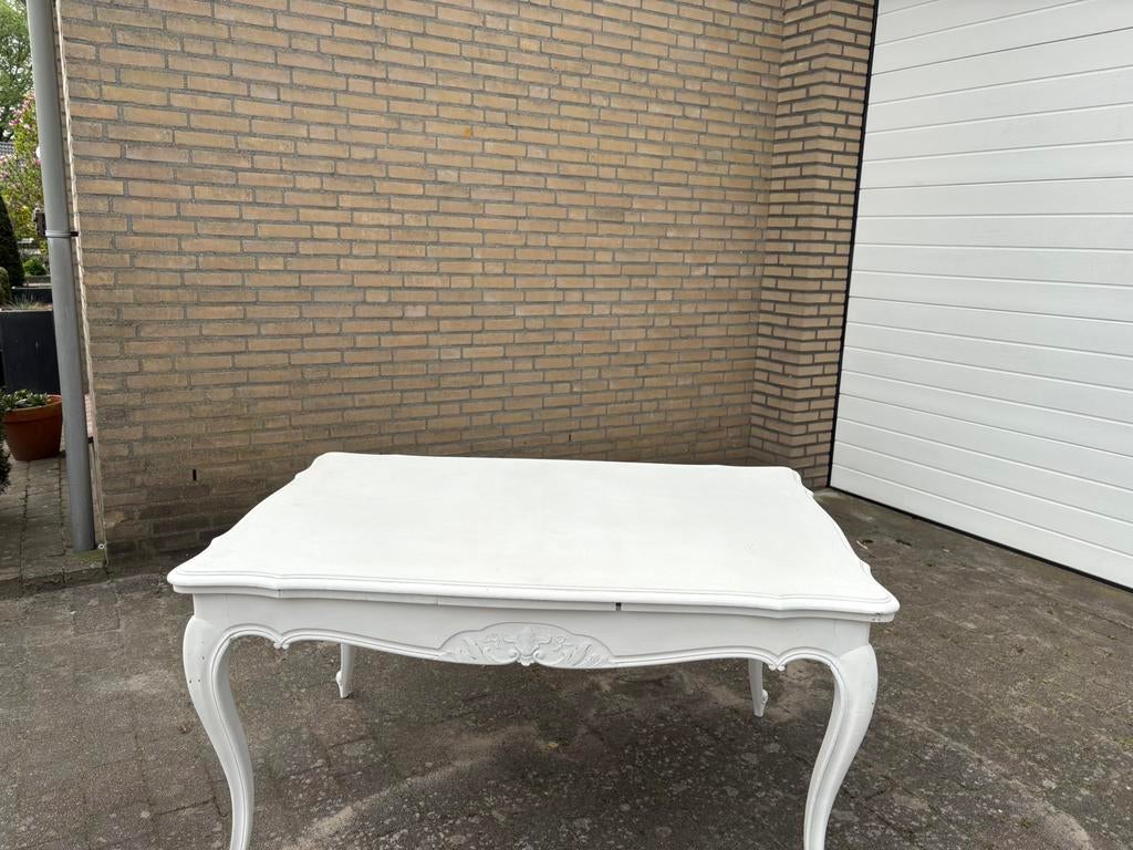 Vintage witte eettafel uitschuifbaar, Ophalen, 100 tot 150 cm, Vintage, 50 tot 100 cm