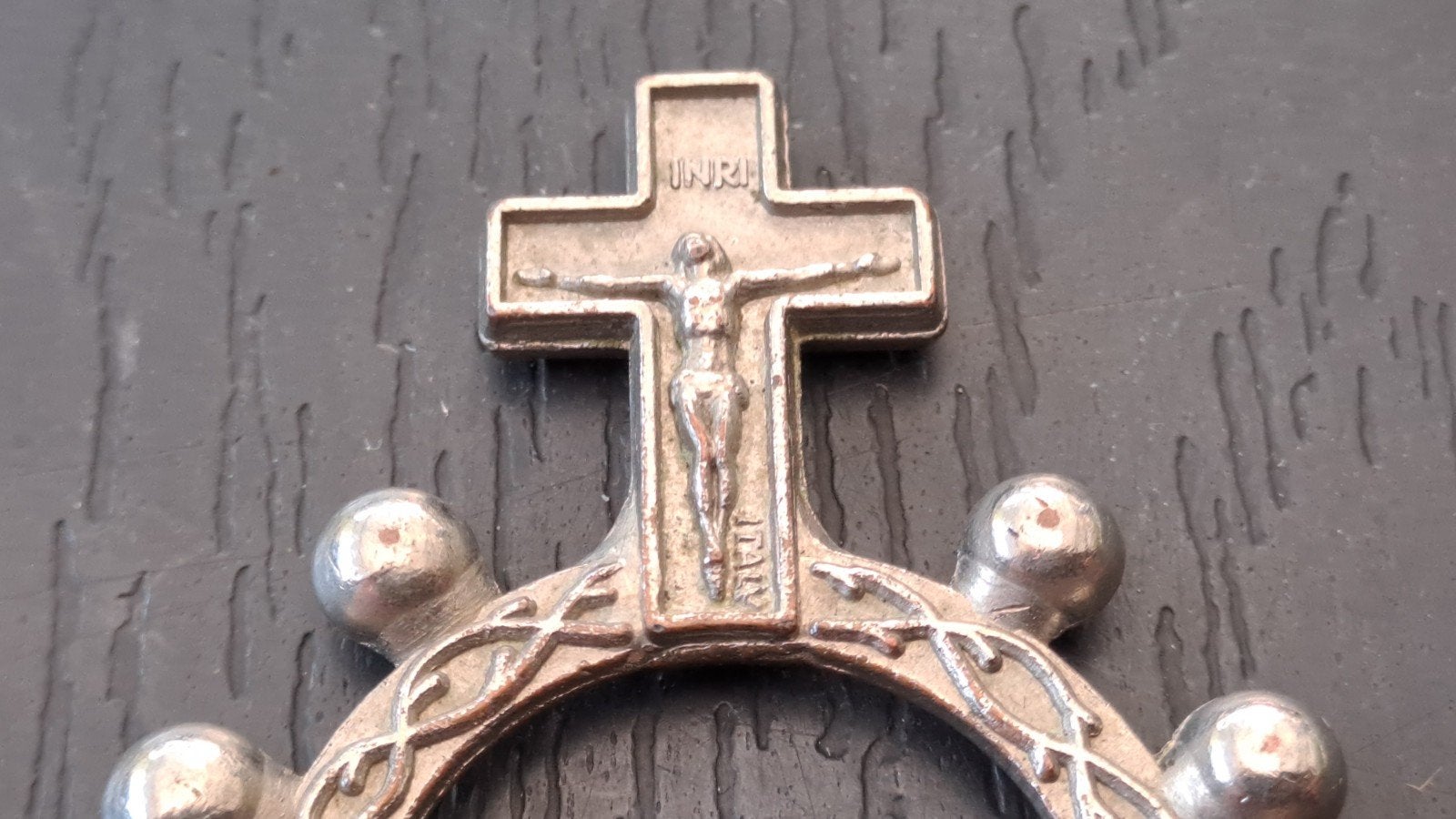 Vintage Rozenkrans Ring met Kruisbeeld - Italië, Antiek en Kunst, Ophalen of Verzenden
