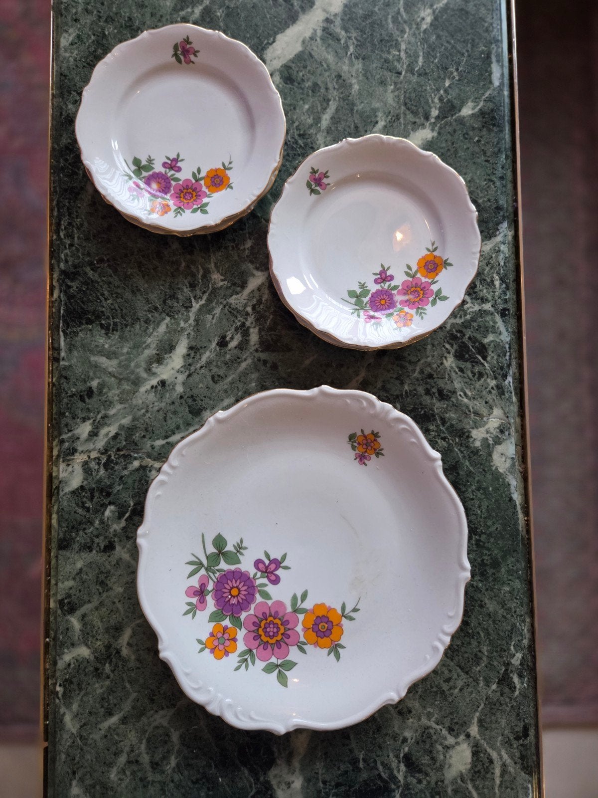 Retro Gebaks Set - 3 Delen met Bloemmotief, Antiek en Kunst, Ophalen
