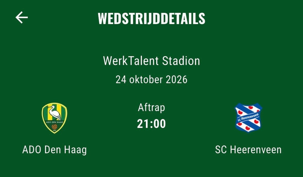 3 kaarten ADO - Heerenveen 24 oktober 2026