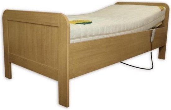 Seniorenbed + elektrische bodem 90x200 eiken kleur matras, Ophalen, Verstelbaar, 90 cm, Eenpersoons