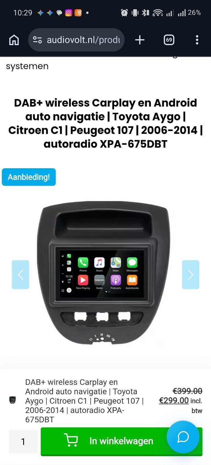 citroen C1 csrplay scherm + interieurface, Ophalen of Verzenden, Nieuw