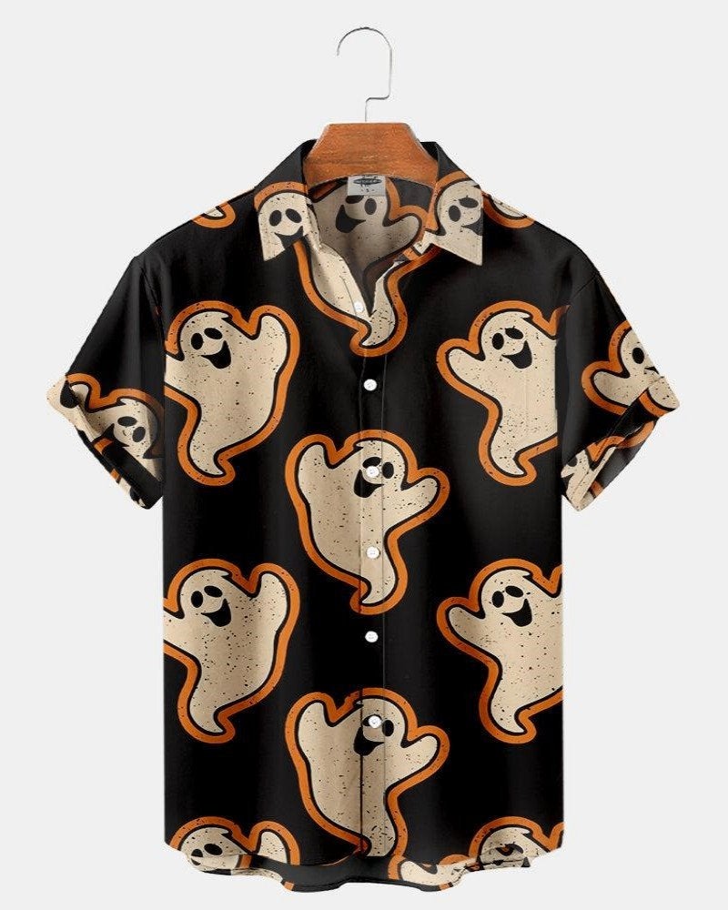 Spook overhemd (heren mannen horror ghost halloween shirt), Verzenden, Nieuw, Zwart, Overige halswijdtes