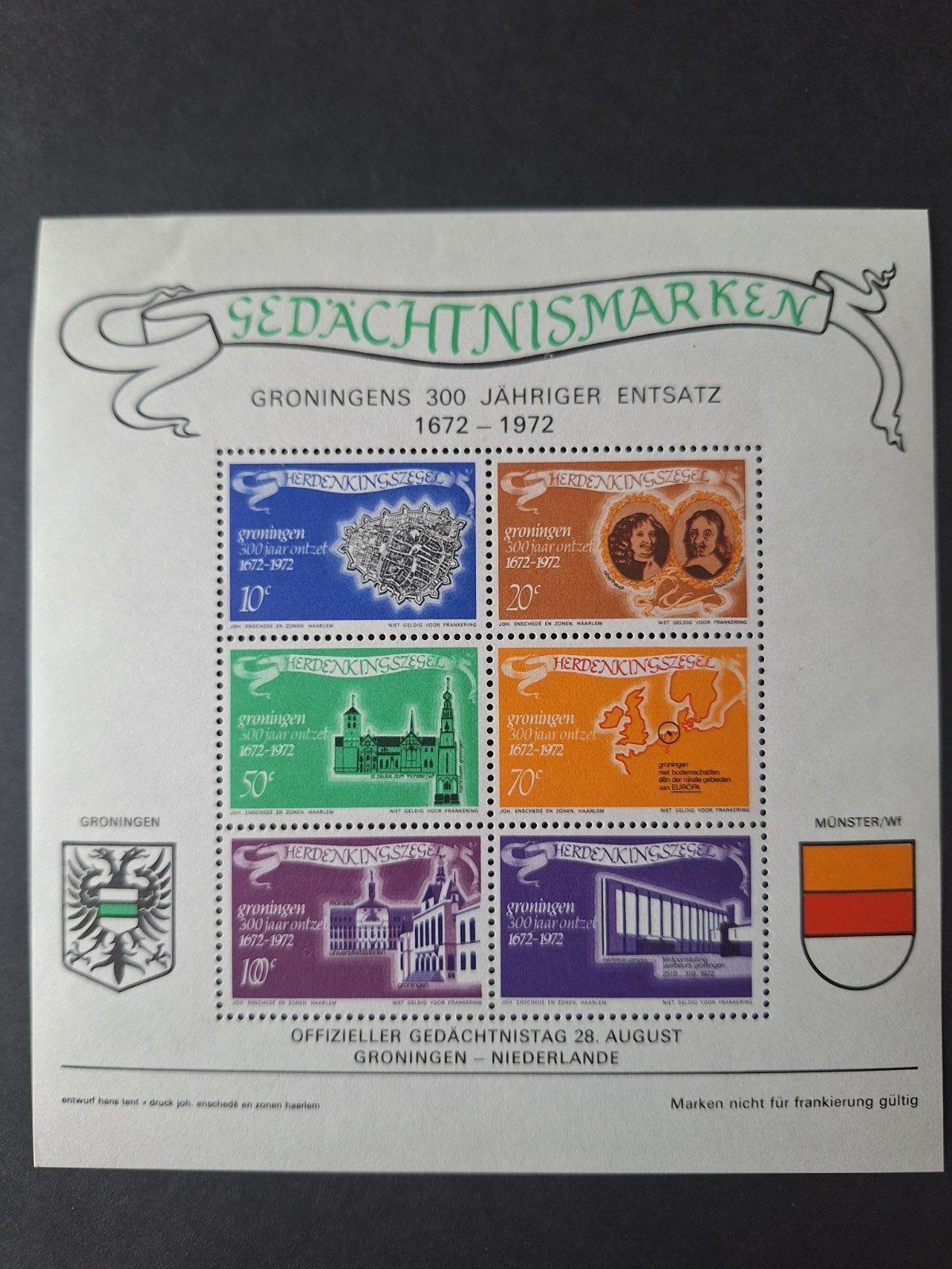 Gedachtnismarken Groningen 300 jaar ontzet 1672-1972, Ophalen of Verzenden, Na 1940, Postfris