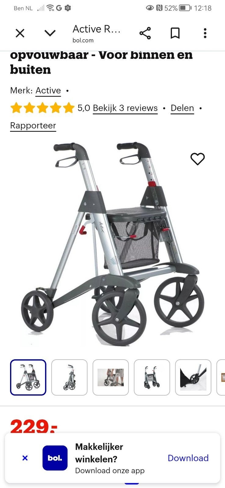 Active Access Rollator opvouwbaar, Ophalen of Verzenden, Opvouwbaar, Gebruikt