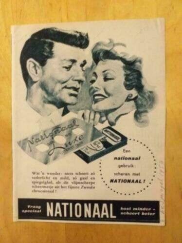 Nationaal Scheermesjes - Advertentie uit Tijdschrift 1953, Verzamelen, Merken en Reclamevoorwerpen, Ophalen of Verzenden, Gebruikt