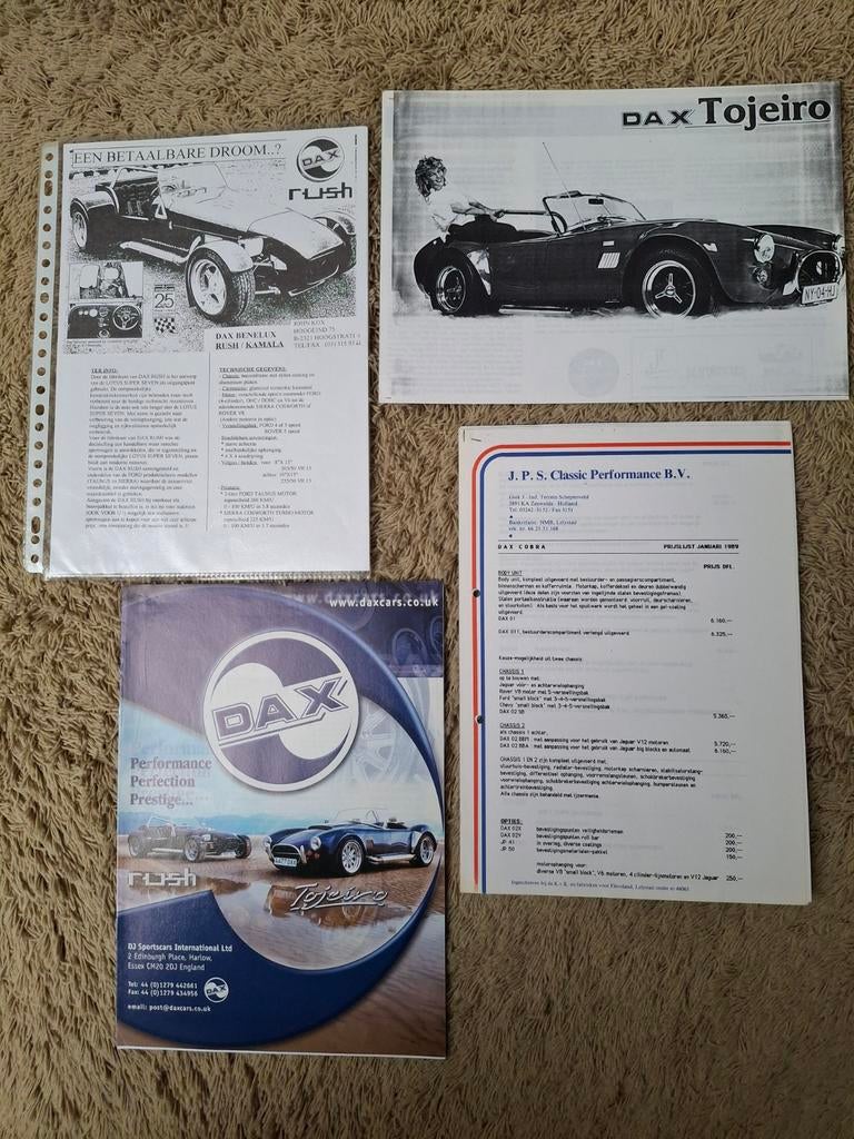 Lot autofolders + info DAX Rush en Tojeiro, Verzenden, Zo goed als nieuw, Algemeen
