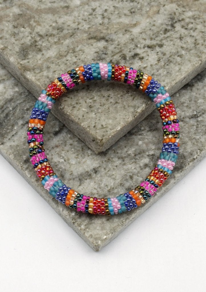 Glaskralen armband - blauwe regenboog - RB255, Overige materialen, Overige kleuren, Verzenden, Nieuw