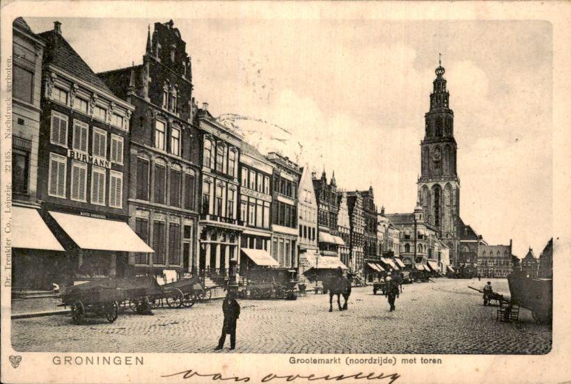 Groningen - Grootemarkt met toren, Ophalen of Verzenden, Voor 1920, Gelopen, Groningen