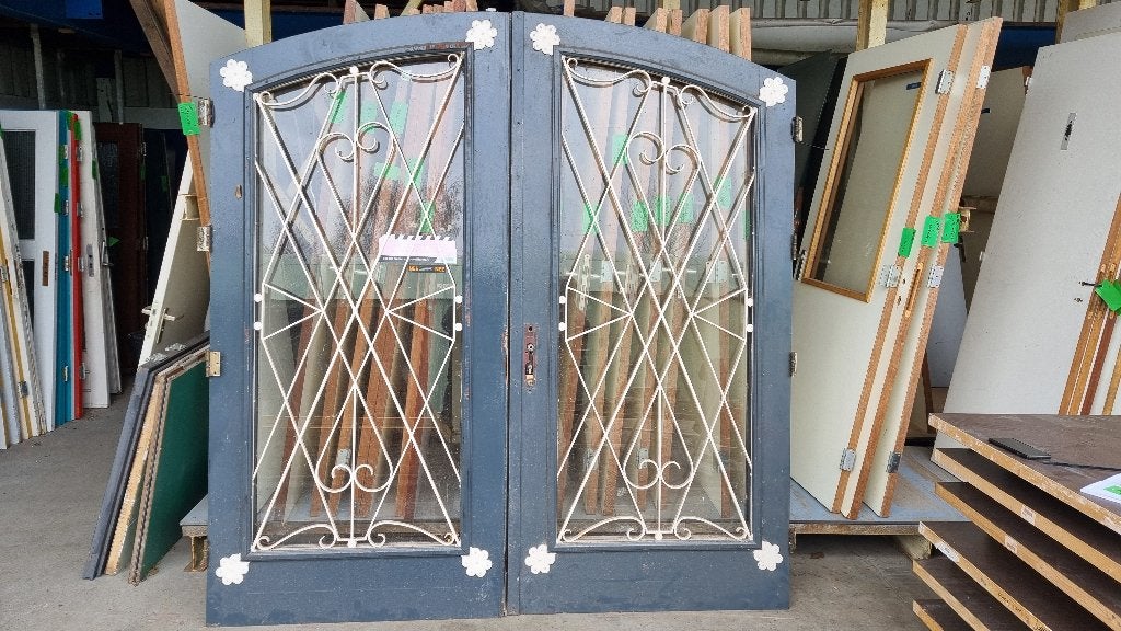 Dubbele deuren hardhout smeedwerk smeedijzer ( 364 ), Ophalen, Gebruikt, 120 cm of meer, Nb