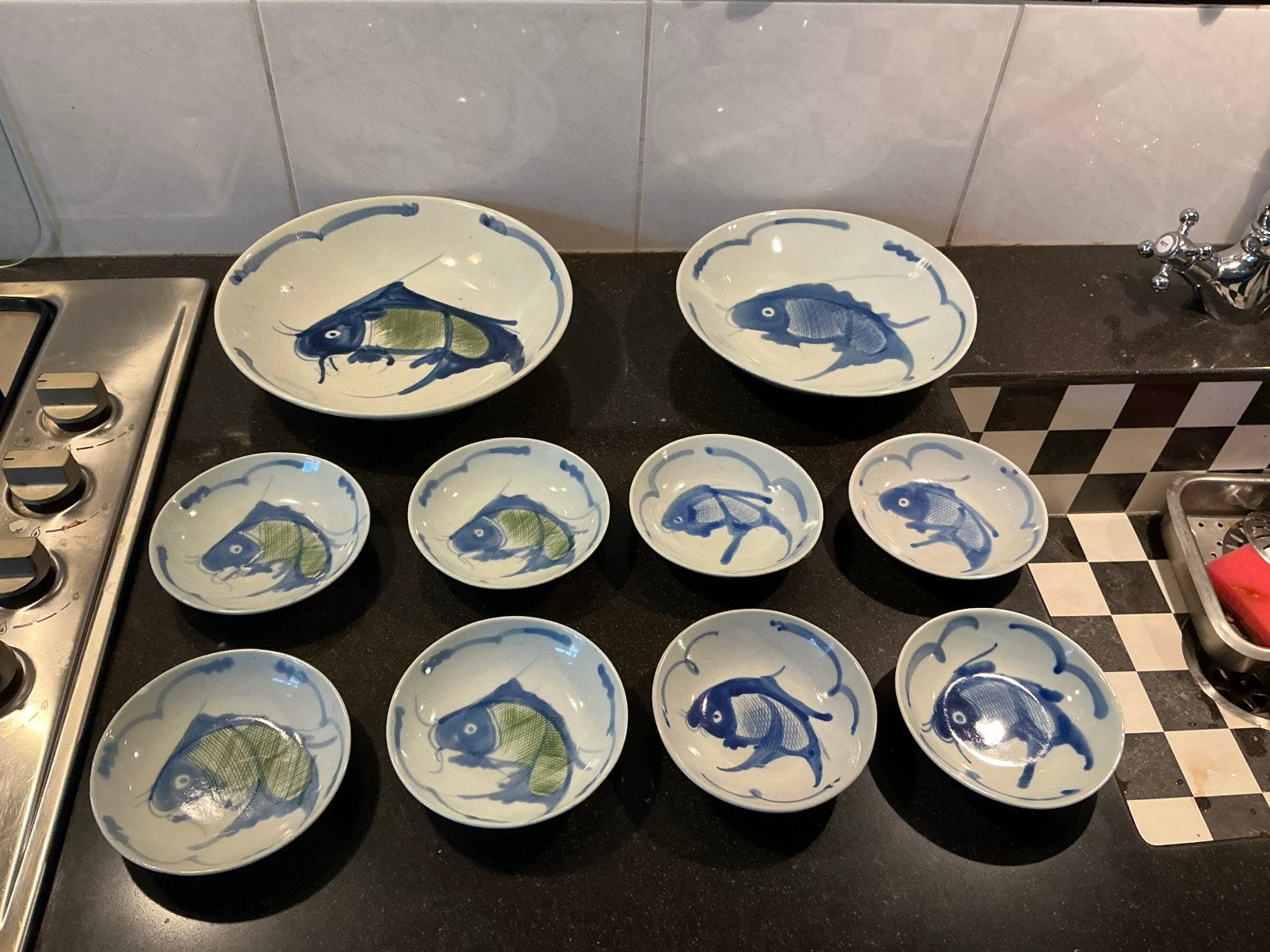 Oude koikarper borden 2 sets, Ophalen of Verzenden