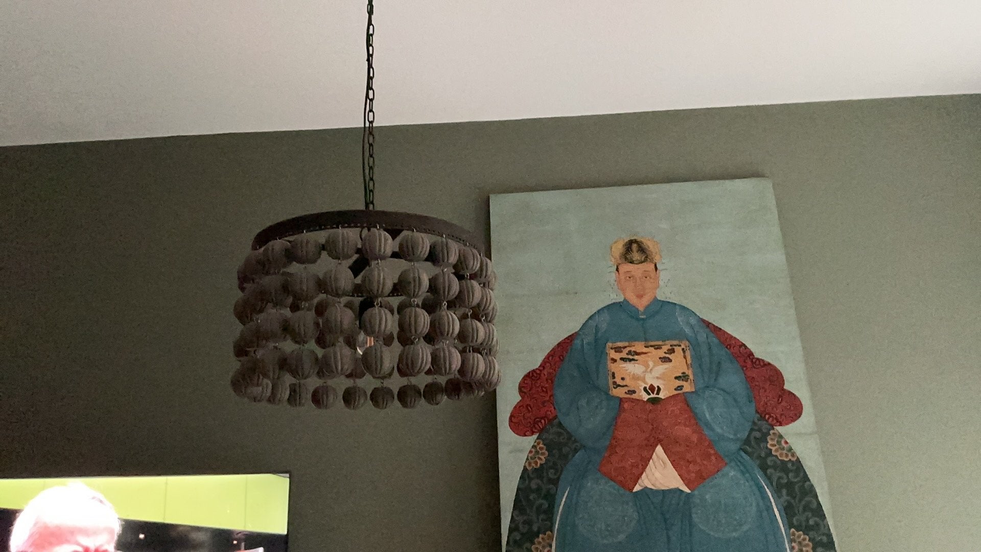 Hanglamp met houten kralen, Ophalen, Hofs, Zo goed als nieuw, E40