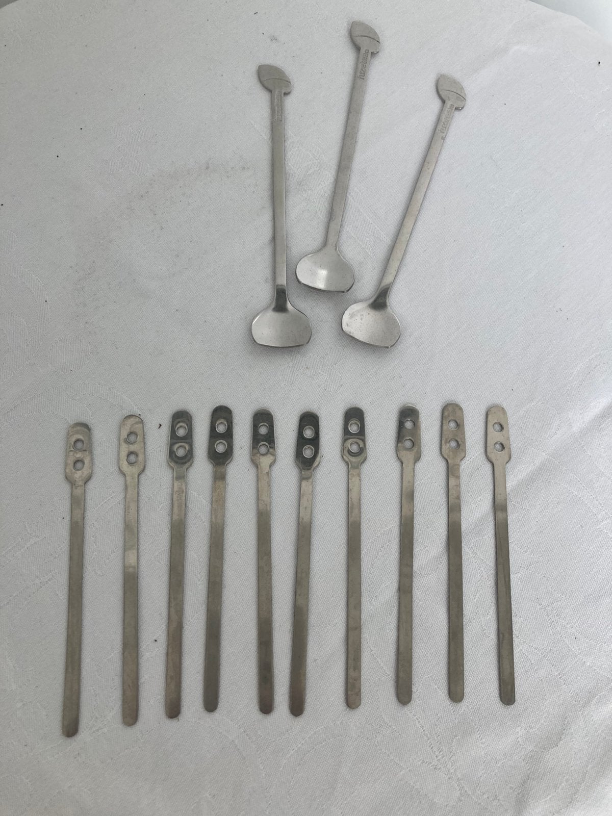 SET VAN 10 RVS KOFFIE ROERSTAAFJES & 3 RVS FUZETEA LEPELTJES, Ophalen of Verzenden, Zo goed als nieuw, Rvs of Chroom