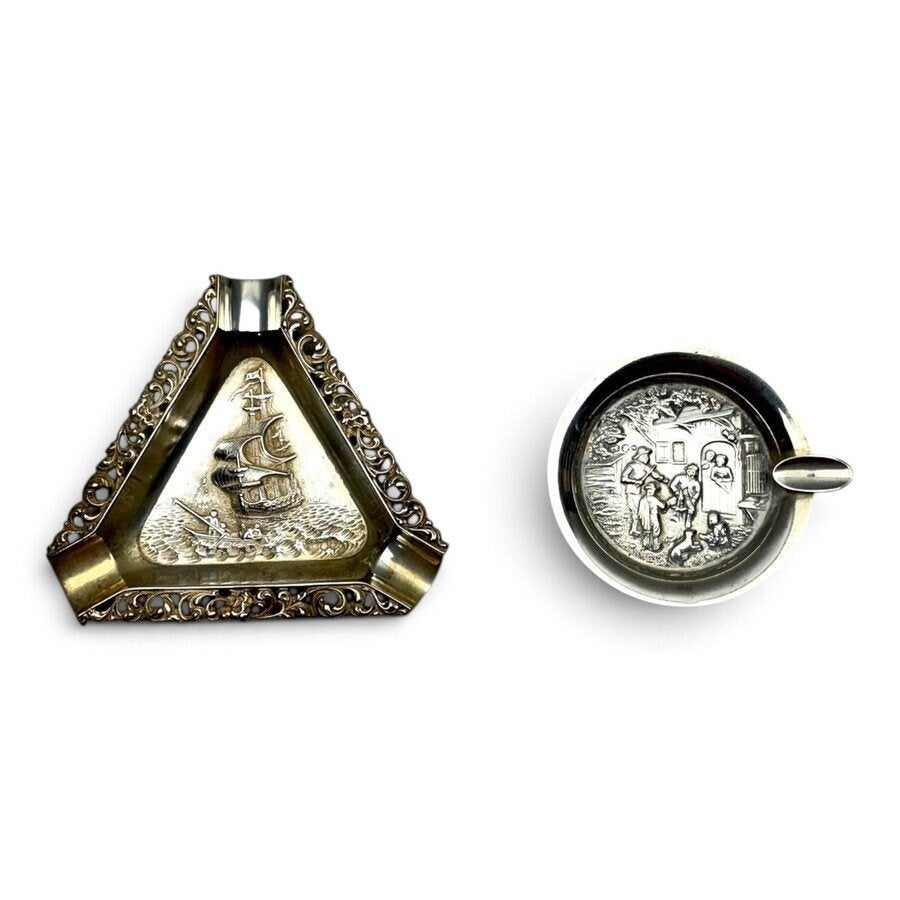 Twee zilveren asbakjes, Antiek en Kunst, Ophalen of Verzenden, Zilver