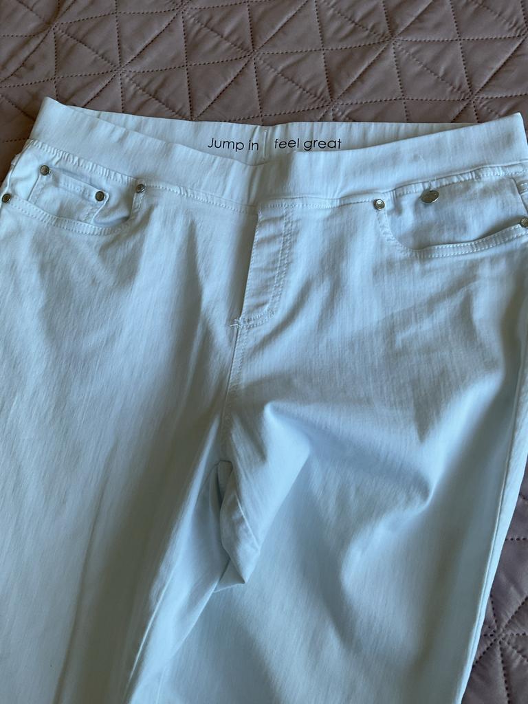 Witte strakke broek met elastische tailleband, Wit, Maat 42/44 (L), Ophalen of Verzenden, Zo goed als nieuw