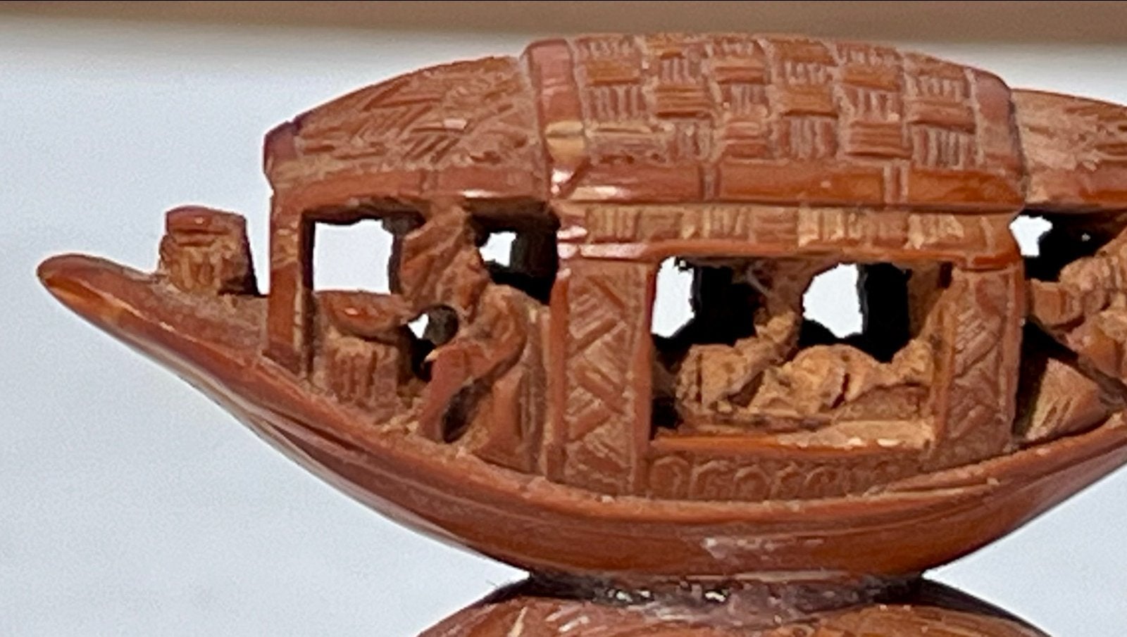 Chinees Hediao Olijfpit Snijwerk: Plezierboot/Sampan, Handgemaakt, Ophalen of Verzenden, China, Houtsnijwerk