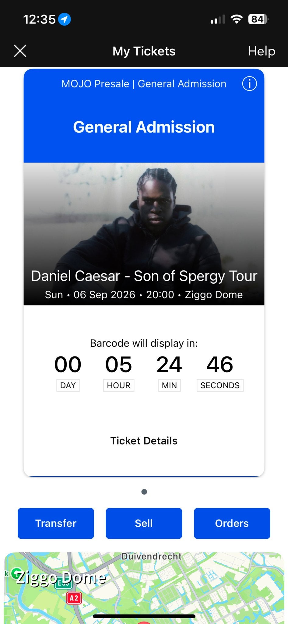 Daniel caesar son of spergy staplek staanplaats, Eén persoon
