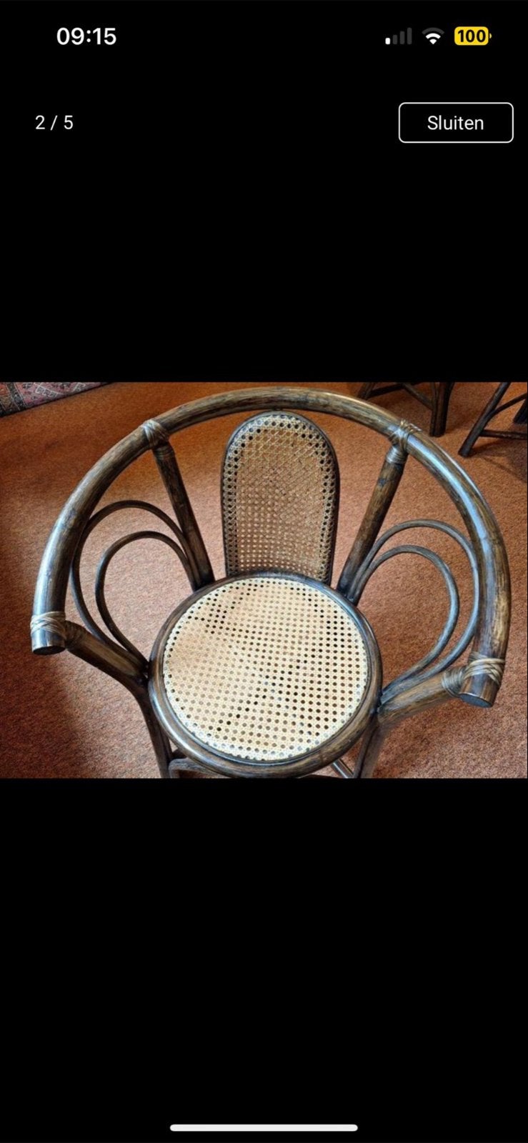 4 vintage rieten stoelen, Ophalen