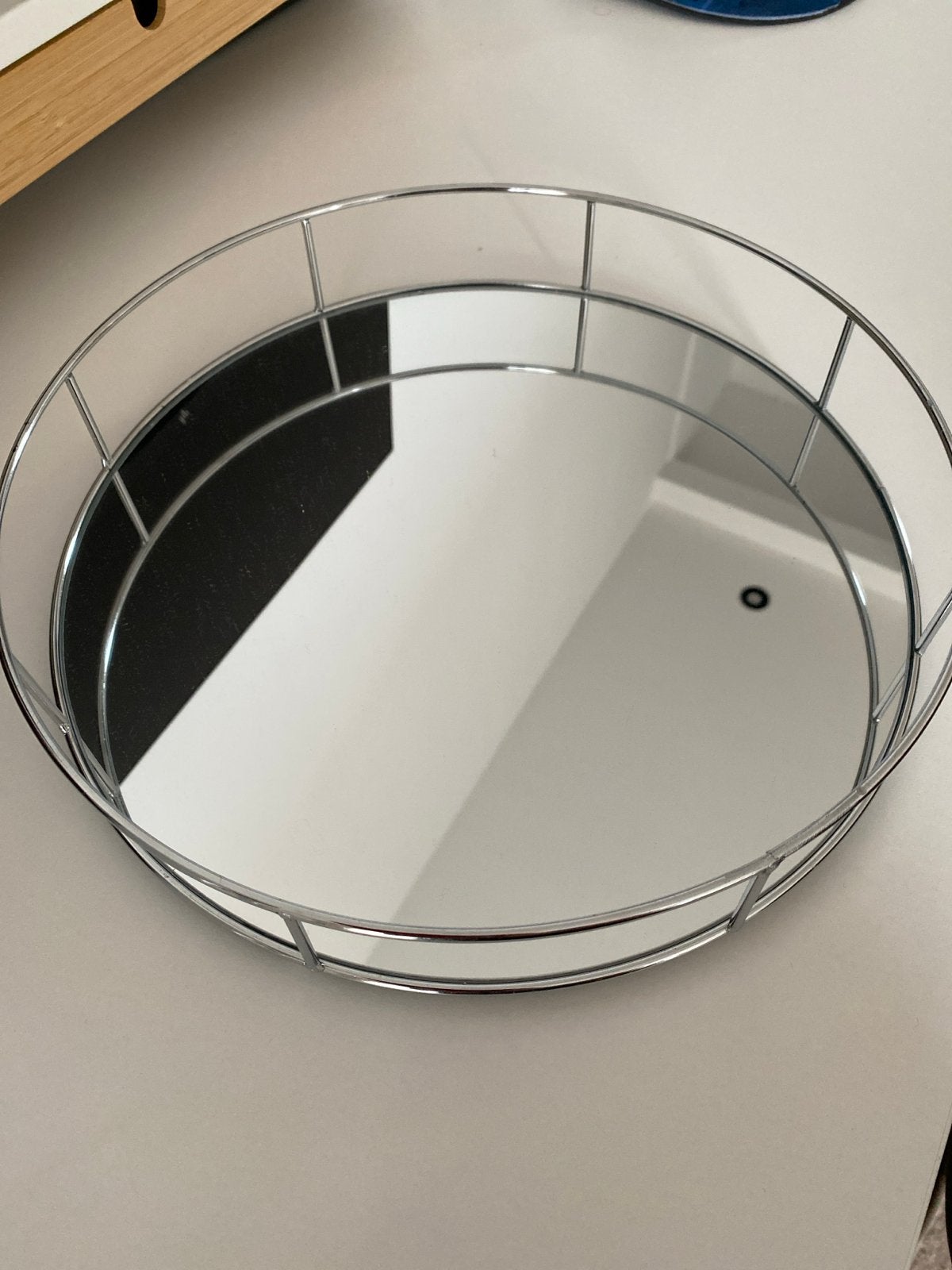 Ronde spiegel dienblad met chromen rand, Ophalen, Minder dan 50 cm, Rond, Zo goed als nieuw