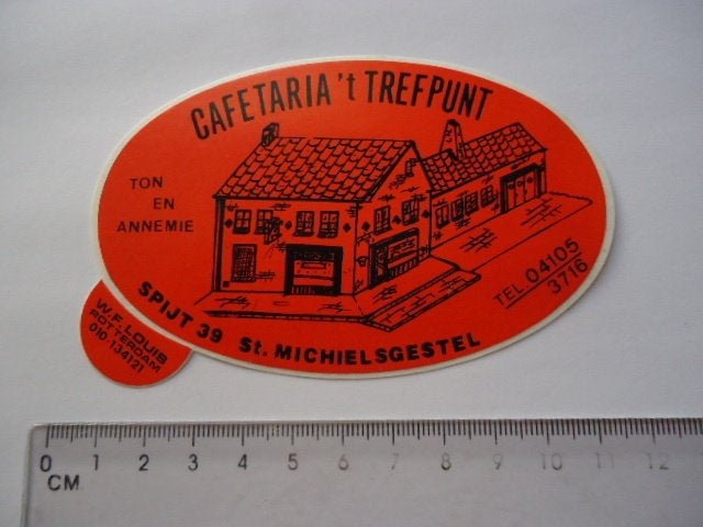 sticker oud St Michielsgestel spijt 39 Trefpunt cafe horeca, Verzenden, Zo goed als nieuw, Bedrijf of Vereniging