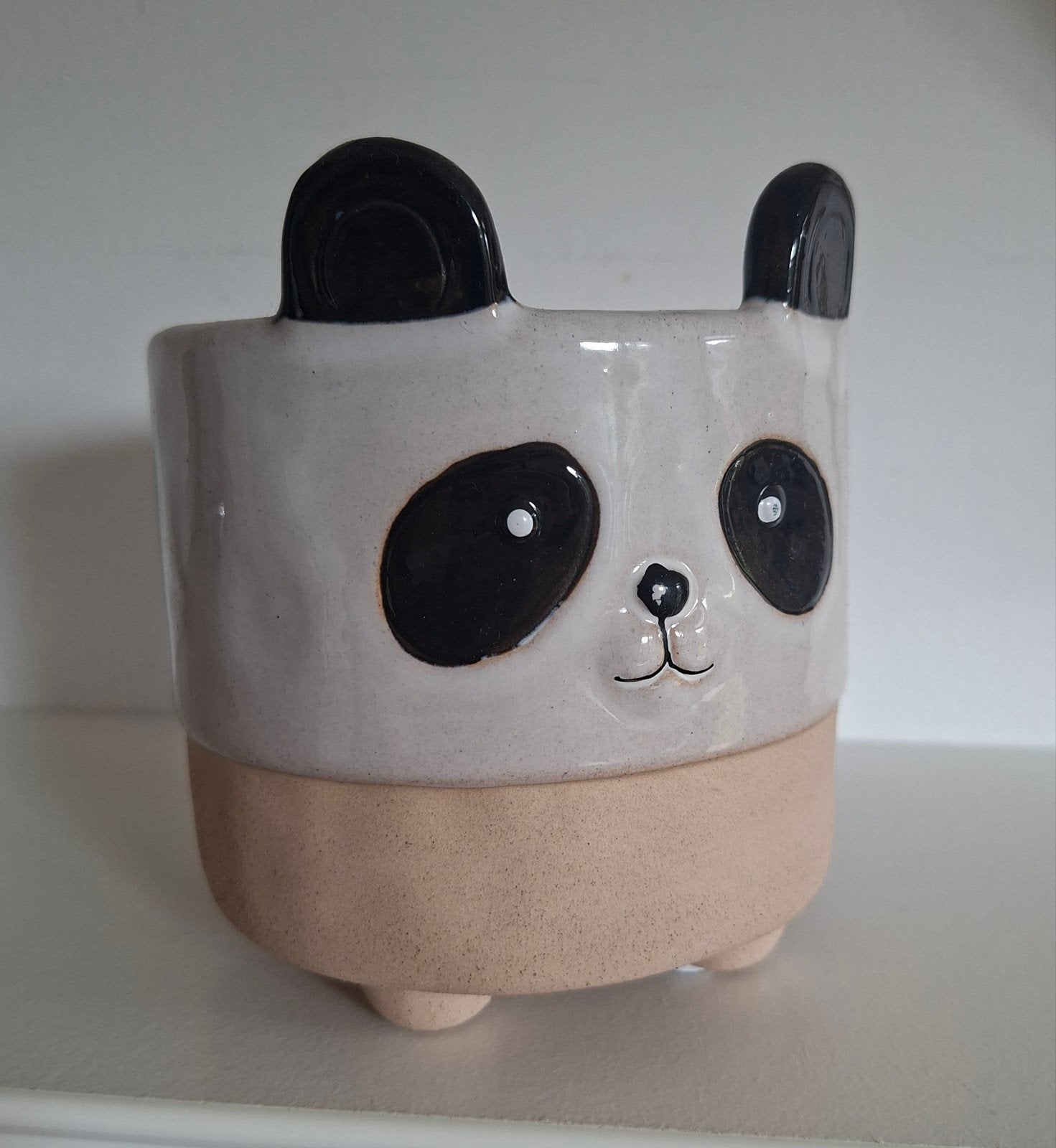 Schattig Keramiek Panda Bloempotje op Pootjes, Binnen, Ophalen of Verzenden, Zo goed als nieuw, Overige vormen