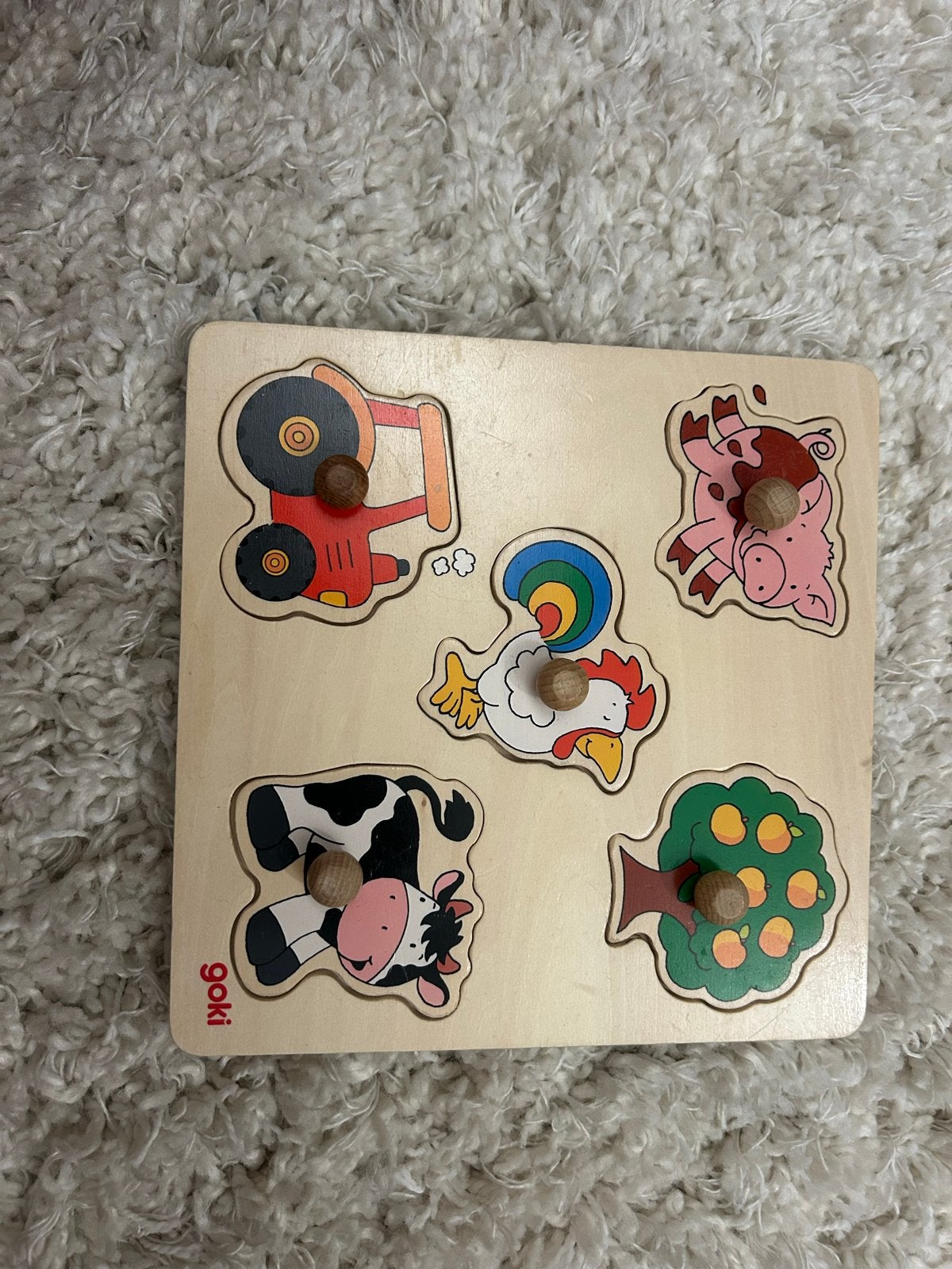 Goki Houten Boerderij Puzzel met Knopjes, Ophalen, Gebruikt, Van hout, Minder dan 10 stukjes