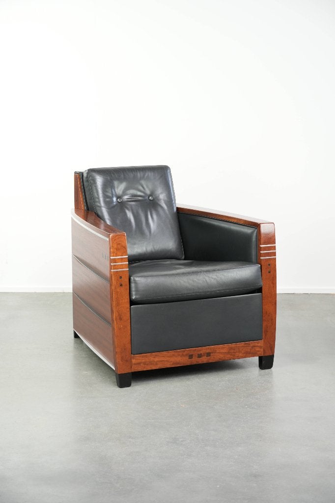 Zwart leren Art Deco design Schuitema fauteuil model Frank, Ophalen
