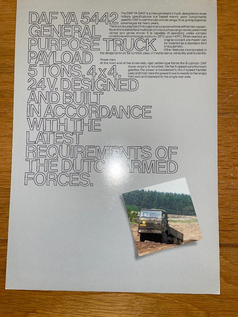 Militaire DAF YA 5442 4x4 brochure folder bakwagen Engels, Ophalen of Verzenden, Zo goed als nieuw, Overige merken