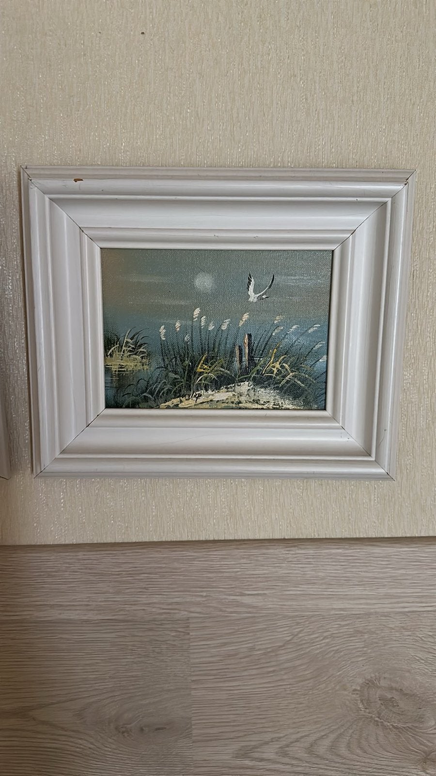 Schilderij: Landschap met riet en vogel, Ophalen, Doek, Realistisch, Gesigneerd